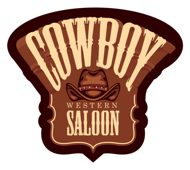Vector banner or emblem for a Cowboy Rodeo show Vector emblem for a Cowboy Rodeo in retro style. Decorative illustration with cowboy hat and lettering isolated on white background. Suitable for banner, label, logo, icon, flyer, invitation, tattoo saloon logo stock illustrations