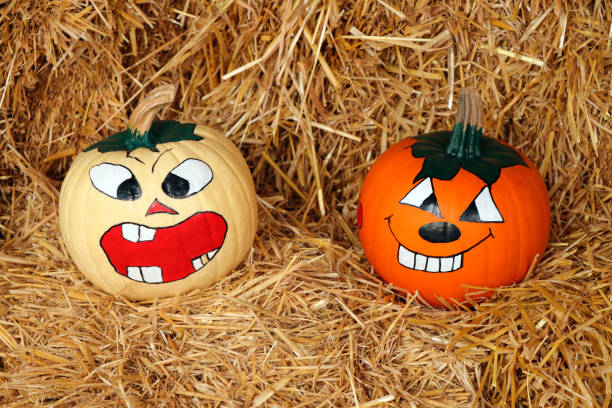 Painted grimace on pumpkins for Halloween