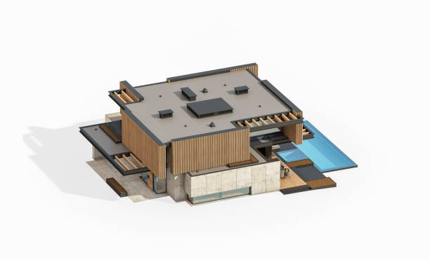 istock 3d rendering of modern house with wood plank facade isolated on white 1225058128