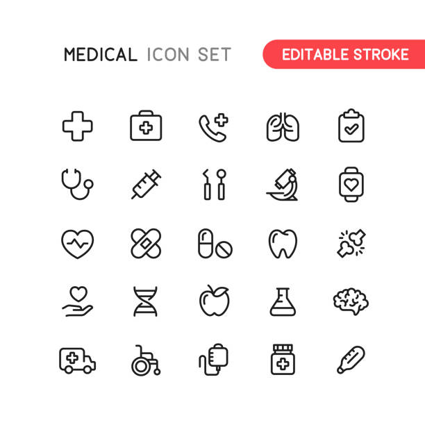 Healthcare & Medicine Outline Icons Editable Stroke Set of outline healthcare and medicine vector icons. Editable stroke. first aid stock illustrations