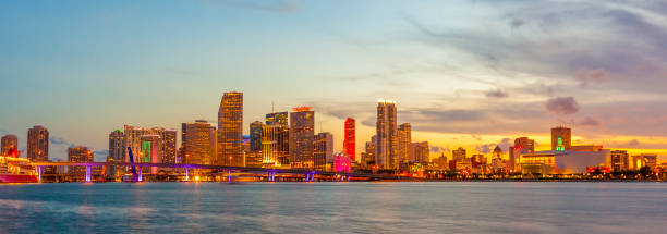 istock Miami city skyline panorama at dusk 1225058678