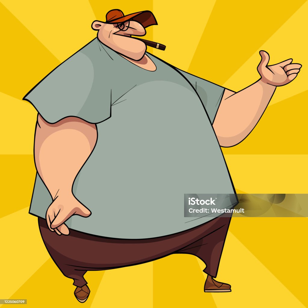 Cartoon Fat Man In A Cap And A Cigar In His Mouth Stock Illustration -  Download Image Now - Diabetes, Smoking - Activity, Abdomen - iStock