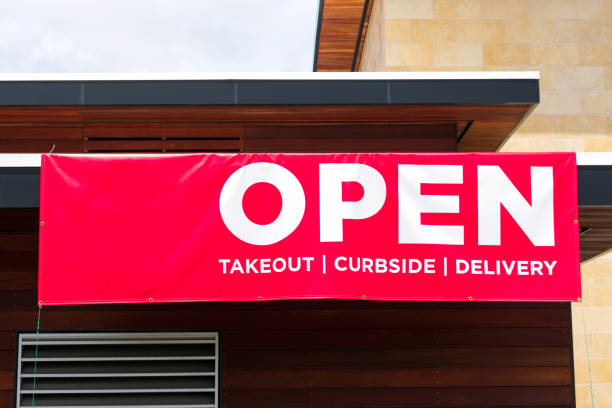 istock Open for takeout, curbside and delivery outdoor advertisement banner 1225061733