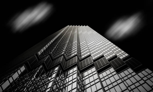 istock looking up at a skyscraper in downtown Minneapolis in black and white 1225062019