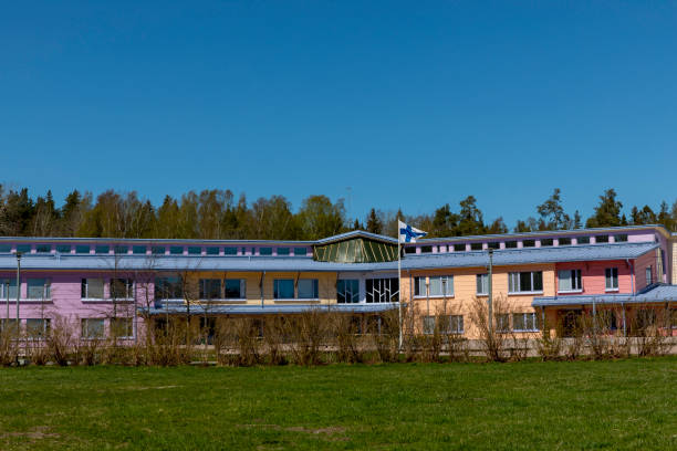 Colourful school building in Espoo, Finland, with no people