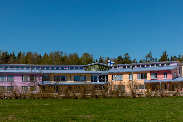 Colourful school building in Espoo, Finland, with no people Multi coloured school building in Espoo, with no people. finnish culture stock pictures, royalty-free photos & images