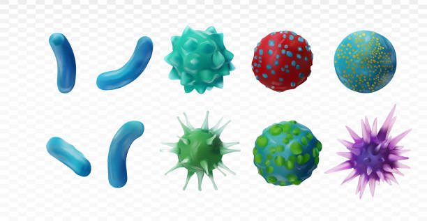 istock Virus disease. Abstract background virus. Set virus. Virus icon set. Infection flu, pneumonia.Bacteria, microbes fungi. Danger to a living organism.Viruses under the microscope.3D illustration 1225064072