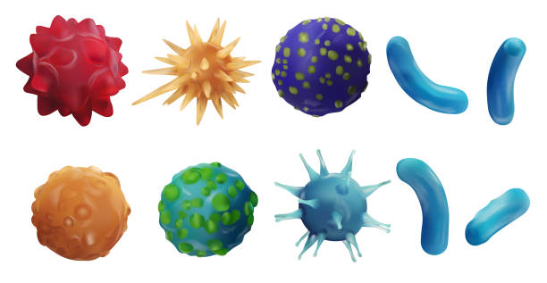 istock Virus disease. Abstract background virus. Set virus. Virus icon set. Infection flu, pneumonia.Bacteria, microbes fungi. Danger to a living organism.Viruses under the microscope.3d illustration 1225064074