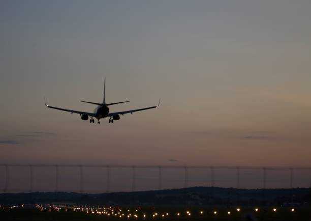 istock Plane going to land at airport 1225066444