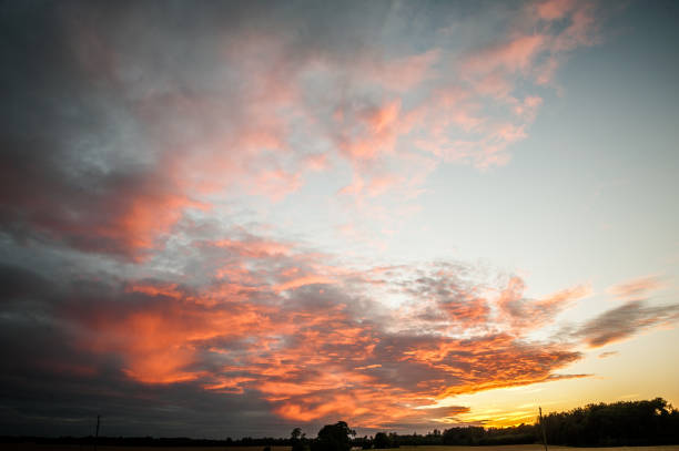 istock Sunset with beautiful cloudy sky and treeline 1225067907
