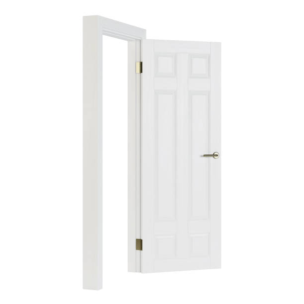 istock Wooden door isolated on white background. 3D rendering. 1225069084