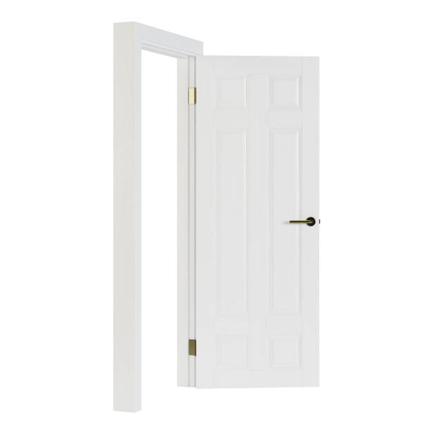 istock Wooden door isolated on white background. 3D rendering. 1225069089