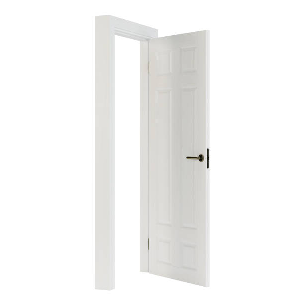 istock Wooden door isolated on white background. 3D rendering. 1225069095