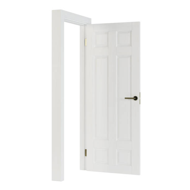 istock Wooden door isolated on white background. 3D rendering. 1225069099