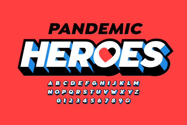 Pandemic Heroes lettering Pandemic Heroes lettering in comic book Superhero style, font design alphabet letters and numbers vector illustration heroes stock illustrations