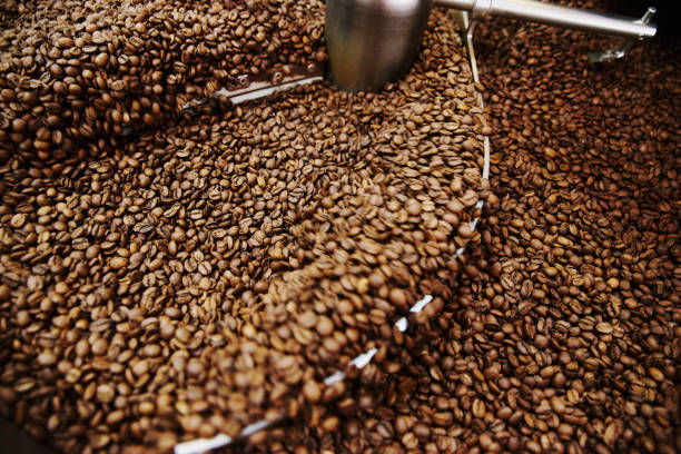 istock Coffee brown roasted beans. The roasting process in the roaster 1225069549