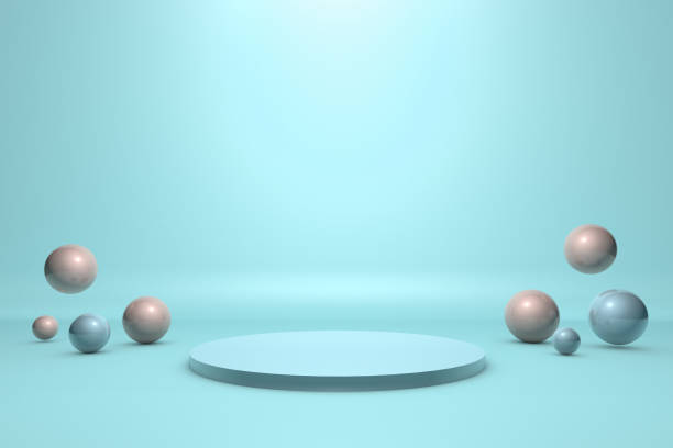 istock platform for product with flying spheres. 3d illustration 1225070821