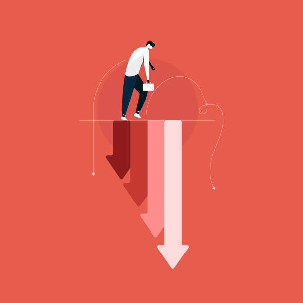 sad businessman with Falling graph, business loss, Economic Crisis, Stock market crash sad businessman with Falling graph, business loss, Economic Crisis, Stock market crash business weakness stock illustrations