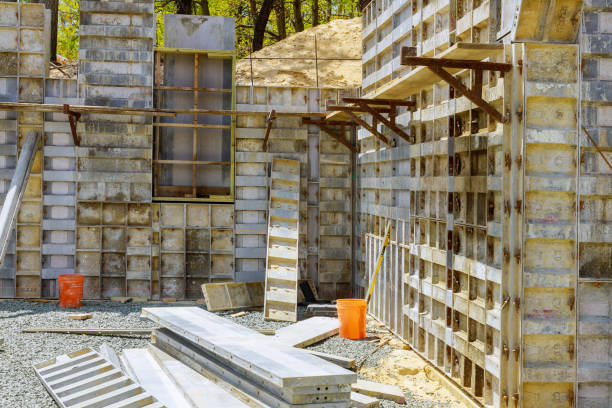 istock Prue formwork for pouring concrete foundations modern for industrial new construction 1225081869