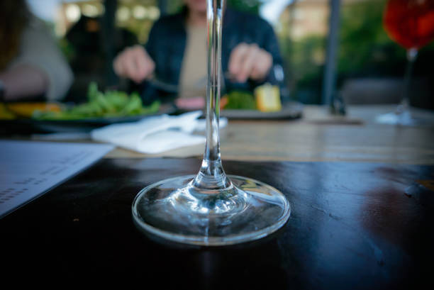 glass goblet stands on the festive table