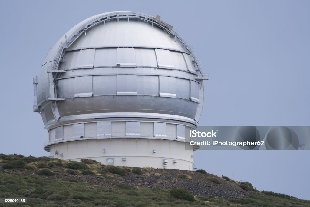 Close-up of a big telescope Gran Telescopio CANARIAS GTC Astronomy Stock Photo