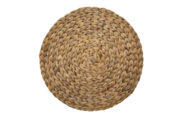 istock Round woven straw mat isolated 1225093027