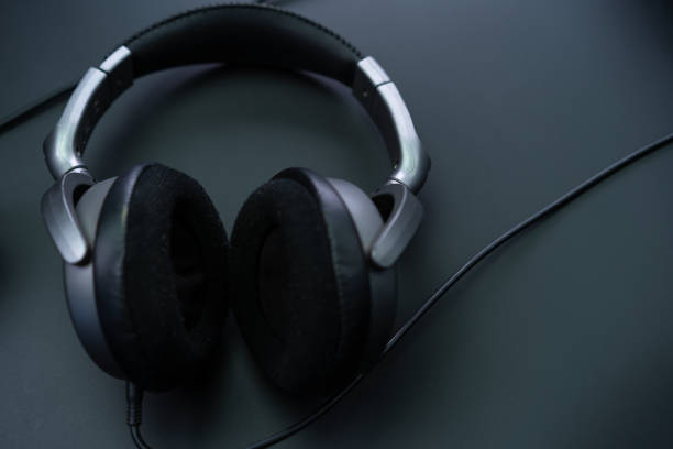 istock Big headphones on a black background 1225096466