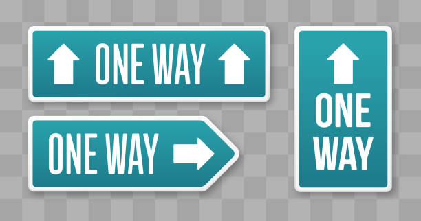 One Way One Direction Signs One way one direction movement arrow shape signs. one way stock illustrations