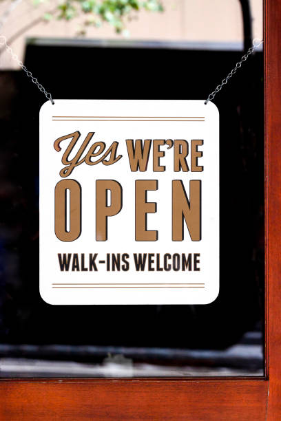 istock Shop sign YES WE'RE OPEN WALK_INS WELCOM, background with copy space 1225102314
