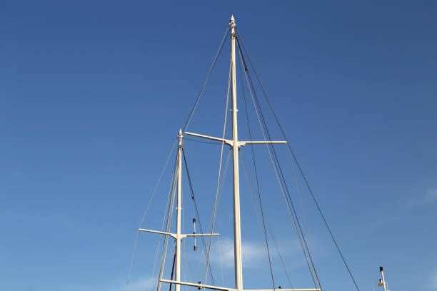White yacht masts against the blue sky.