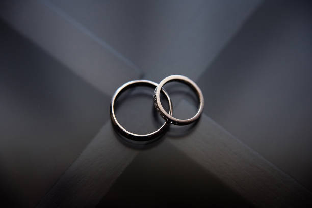 istock two rings for newlyweds lie on a dark background, 1225106877