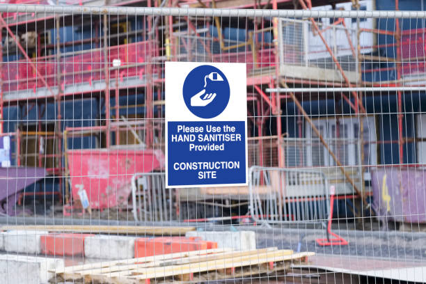 istock Construction site hand sanitiser sign due to covid-19 1225106903