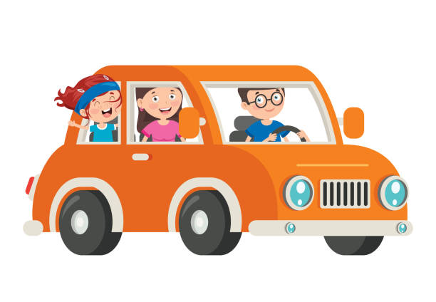 車と一緒に旅行する漫画のキャラクター - accident taxi driving tourist点のイラスト素材／クリップアート素材／マンガ素材／アイコン素材