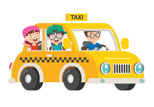 ilustrações, clipart, desenhos animados e ícones de personagens de desenhos animados viajando com veículo - accident taxi driving tourist