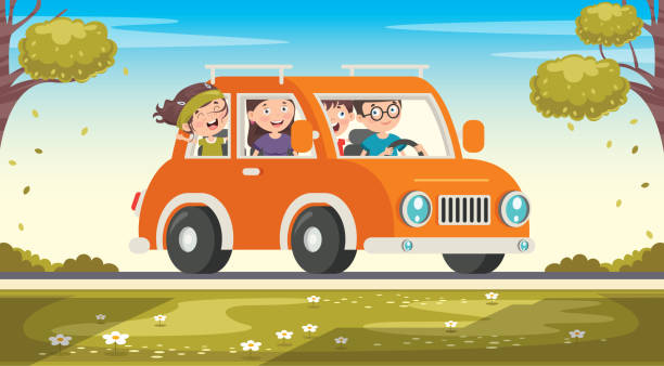 ilustrações, clipart, desenhos animados e ícones de personagens de desenhos animados viajando com veículo - accident taxi driving tourist