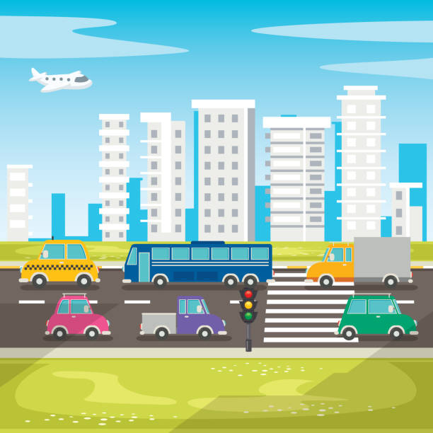 набор различных мультфильмов транспортных средств - accident taxi driving tourist stock illustrations