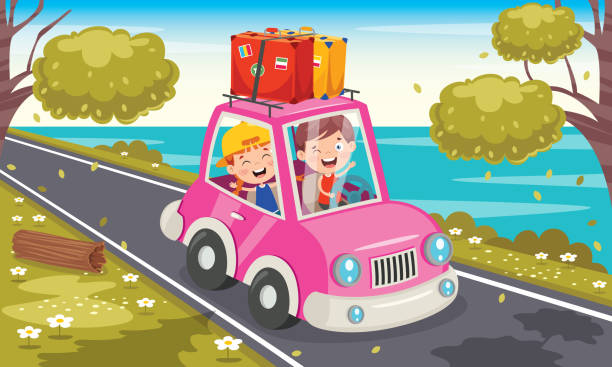 персонажи мультфильмов, путешествующие с транспортным средством - accident taxi driving tourist stock illustrations