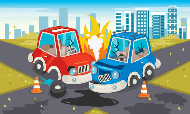место аварии с автокатастрофой - accident taxi driving tourist stock illustrations