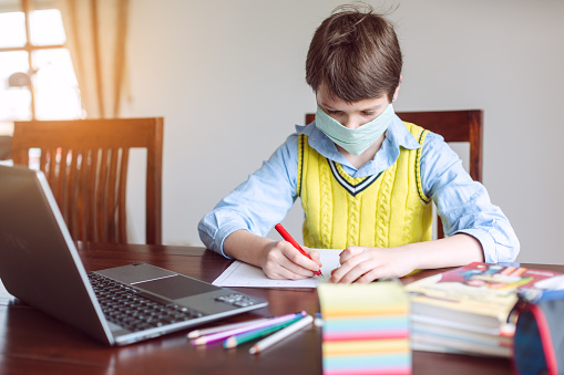 Student working from home because school is closed due to Coronavirus pandemic