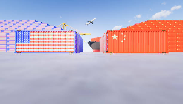 istock 3d rendering of cargo container and   trade war concept design between china and us. 1225118949