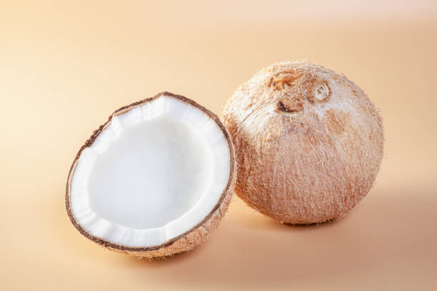 istock Fresh coconut on an orange ground 1225129780