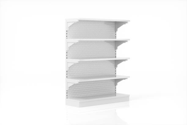 istock Empty supermarket shelves with white background, 3d rendering. 1225130944