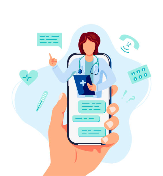 ilustraciones, imágenes clip art, dibujos animados e iconos de stock de médico en línea y concepto de consulta médica. - doctor isolated healthcare and medicine human hand