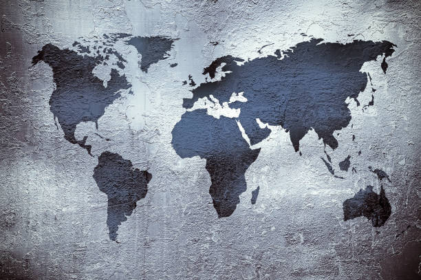 istock grunge map of the world over metal texture 1225147066