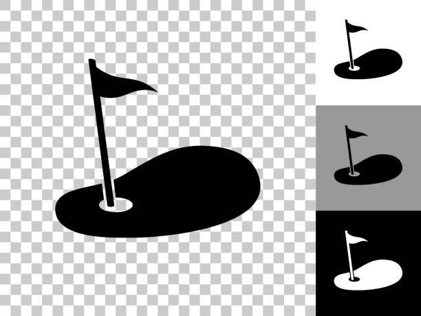 チェッカーボード透明な背景のゴルフホールフラグアイコン - ゴルフの旗点のイラスト素材／クリップアート素材／マンガ素材／アイコン素材