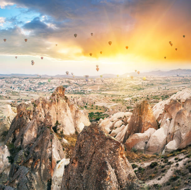 istock Balloons in the sunset sky over Cappadocia 1225149099