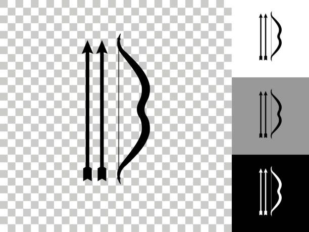 illustrazioni stock, clip art, cartoni animati e icone di tendenza di icona di un arco e due frecce sullo sfondo trasparente della scacchiera - 2417