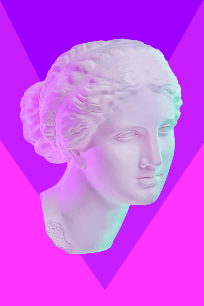 istock Statue of Venus de Milo. Creative concept colorful neon image with ancient greek sculpture Venus or Aphrodite head. Webpunk, vaporwave and surreal art style. Pink and blue duotone effects. 1225155994