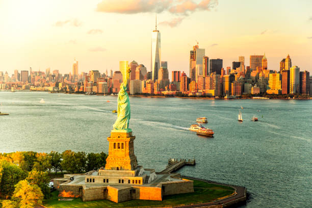 istock Liberty Island overlooking Manhattan Skyline - Cities under COVID-19 Series 1225158445