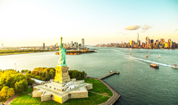 istock Liberty Island overlooking Manhattan Skyline - Cities under COVID-19 Series 1225159021